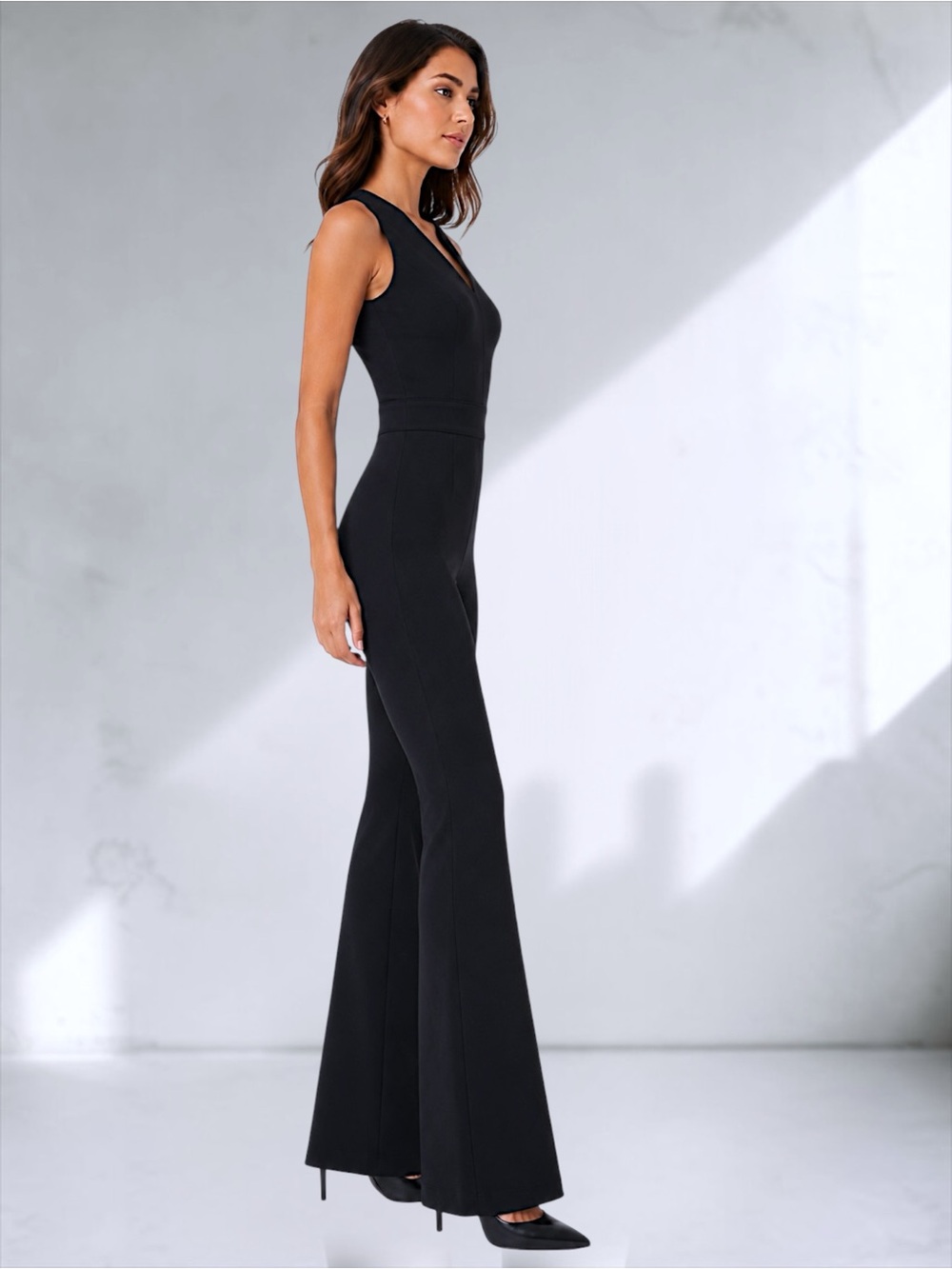 SPANX Black Sleeveless Flare Ponte Jumpsuit – Size L - Picture 2 of 14
